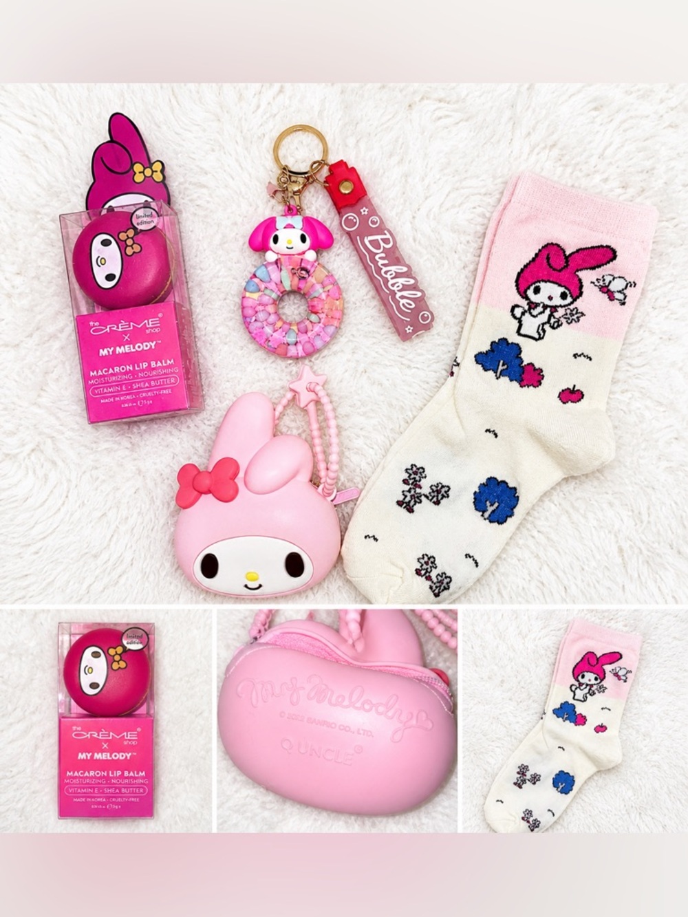 My Melody Sanrio Bundle Lip Balm Coin Purse Keychain Socks